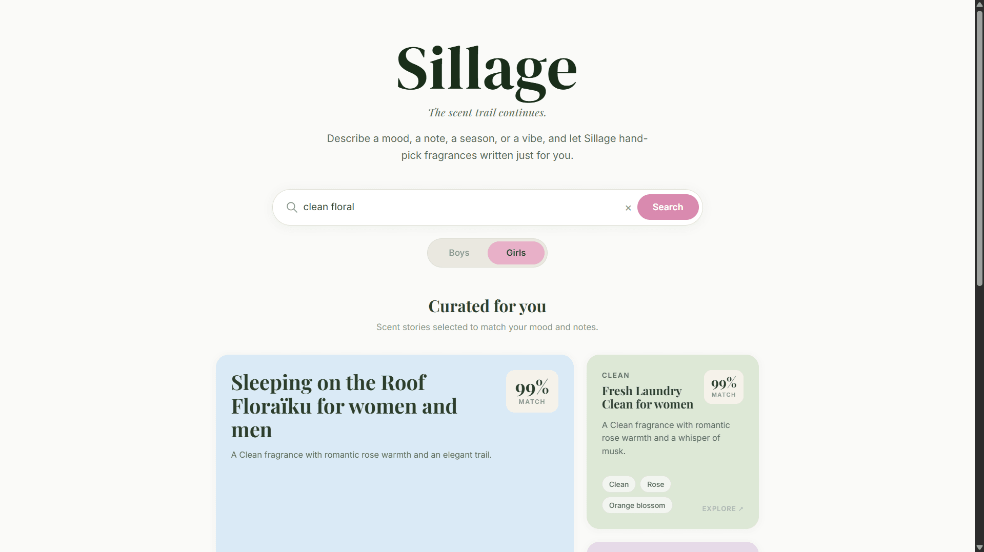 Sillage fragrance discovery interface